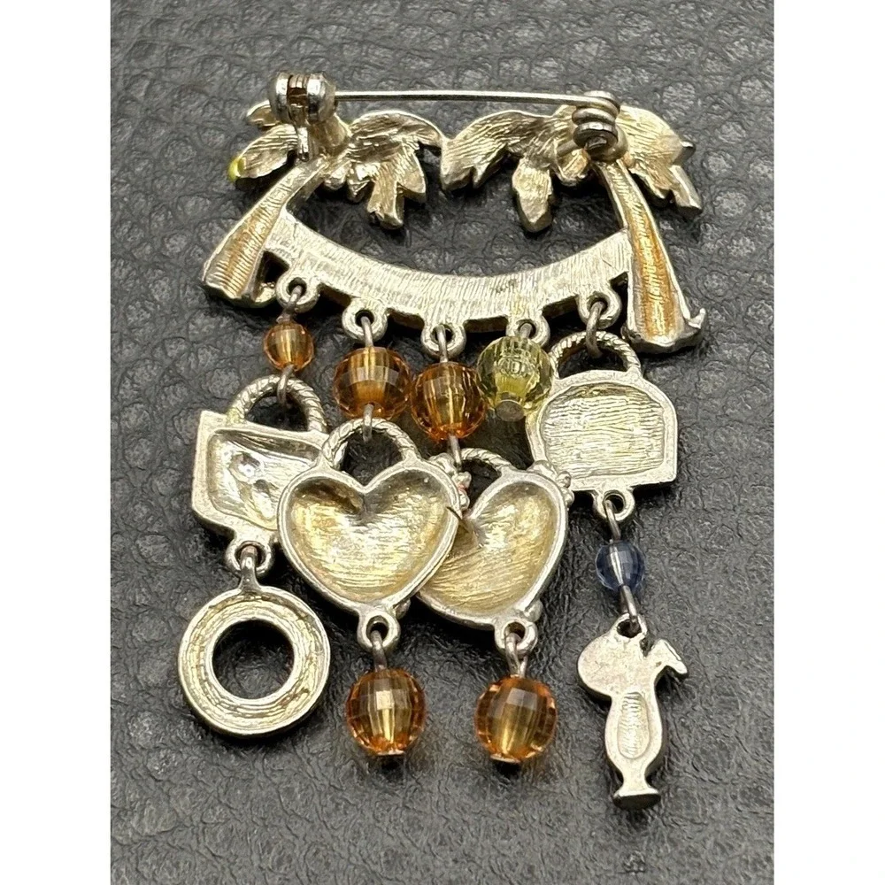 Vintage Silver Tone Tropical Enamel Charm Dangle Brooch Pin Beach Vacation